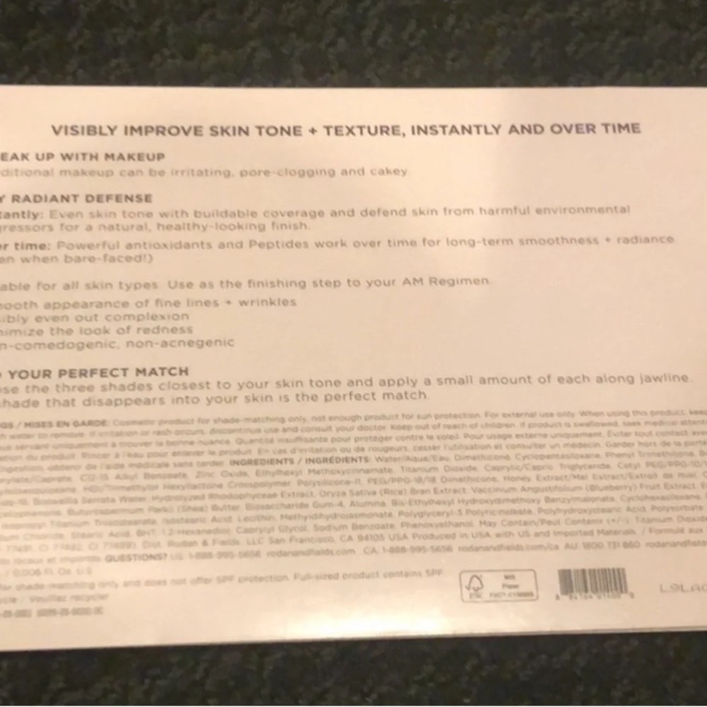 Rodan + Fields NWT one pack Sample sheet of Radiant Defense